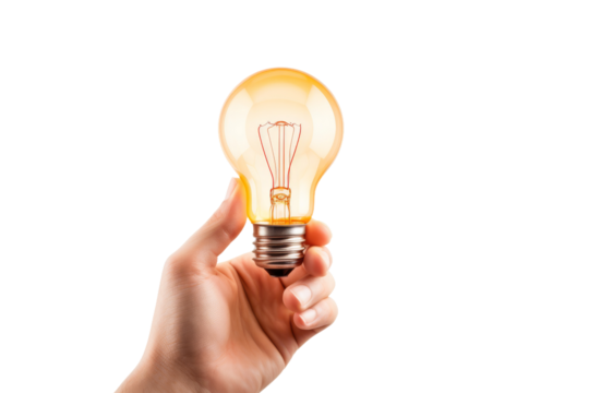 Person Holding a Light Bulb. On a Transparent Background. - Powered by Adobe