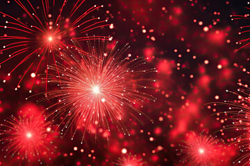 Generative ai on theme festive brightly fireworks on twilight background high in dark sky