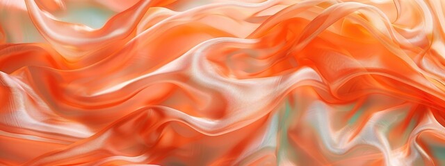 Obraz premium delicate peach-colored silk fabric is caught by a gust of wind, swaying and swaying with rapid movement. The fabric creates a dynamic and flowing abstract pattern against a simple background