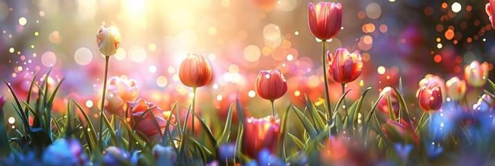 Colorful spring flowers in the garden. Beautiful nature background
