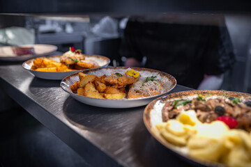 Restaurant counter with different lunch menu