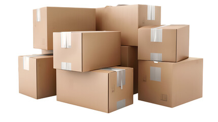 Cardboard Boxes on Transparent or white Background. PNG file