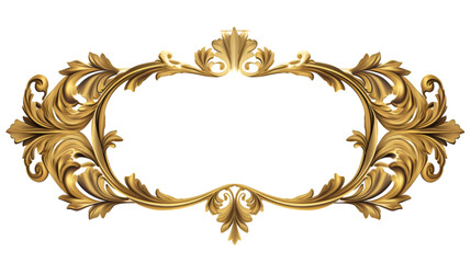 golden Decorative vintage frame isolated on white or transparent background. PNG file