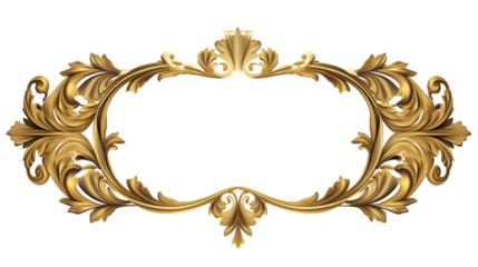 golden Decorative vintage frame isolated on white or transparent background. PNG file
