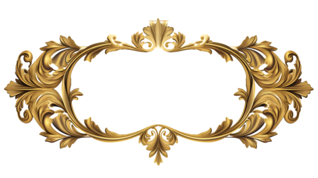 golden Decorative vintage frame isolated on white or transparent background. PNG file