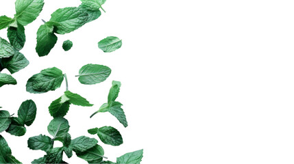 green mint leaves on a white background. PNG file