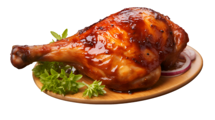 Grilled bbq chicken leg on transparent background. png file