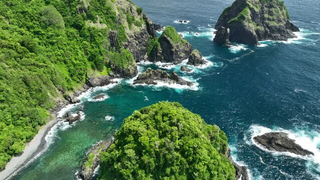 Aerial views along the coastline of Orong Bukal on Lombok, Indonesia.