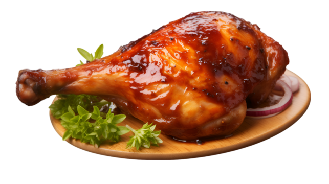 Grilled bbq chicken leg on transparent background. png file