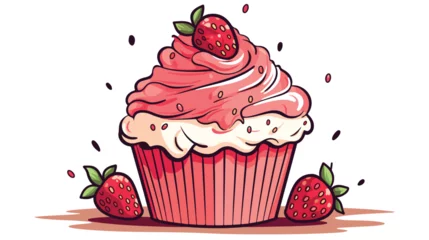 Fotobehang Sweet cupcake look like strawberry on card with dood © Noman