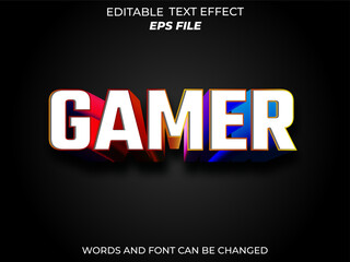 gamer text effect, font editable, typography, 3d text. vector template