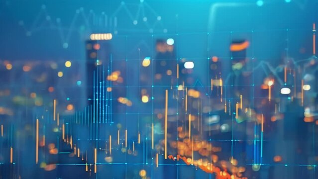 A busy city skyline at night with a superimposed image of a computer analyzing vast amounts of data representing the impact of big data analysis on the decisionmaking processes
