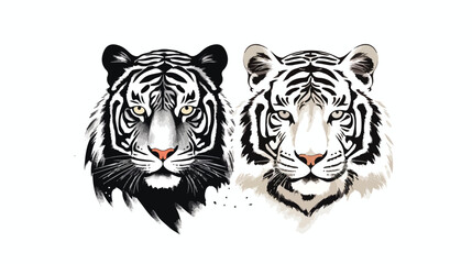Tiger lion or tiger original art illustration. Fierce