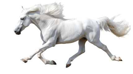 white graceful Horse in Motion on Transparent Background