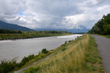 Reno river at the border of Swiss and Liechtenstein