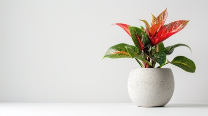 aglaonema in vase on white background