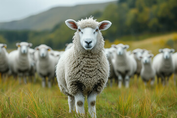 Sheep standing in front of flock