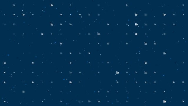 Template animation of evenly spaced chart down symbols of different sizes and opacity. Animation of transparency and size. Seamless looped 4k animation on dark blue background with stars