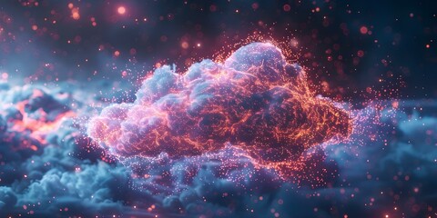Cloud security concept with nebula of protective measures guarding sensitive data. Concept Cloud Security, Data Protection, Nebula, Cybersecurity Measures, Sensitive Information - obrazy, fototapety, plakaty