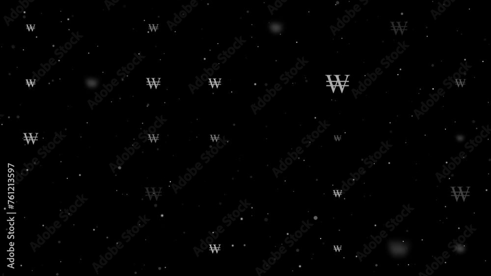 Poster template animation of evenly spaced korean won signs of different sizes and opacity. animation of tr