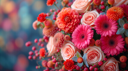 Beautiful bouquet of flowers in pastel colors. Selective focus. - obrazy, fototapety, plakaty
