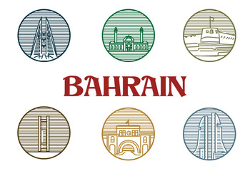 Bahrain modern and historical landmarks. Editable Clip Art.