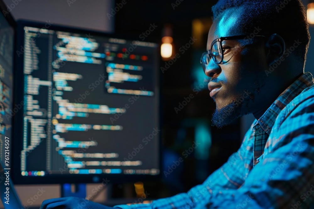Poster african american man engineer web developer programmer.