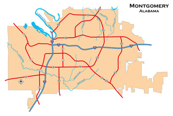Simple city map of Montgomery, Alabama, USA - 761214732