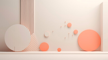 A white shelf adorned with several artfully placed orange circles, creating a striking and contemporary display. Banner. Copy space