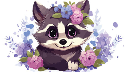 Cute fashionable raccoon girl with smiling face blue