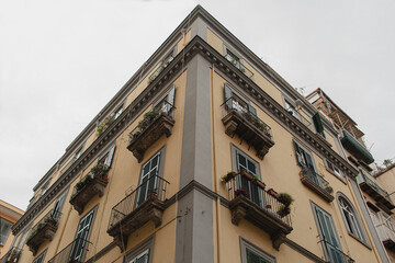 Old historic Italian architecture. Traditional European old town buildings in Naples, Italy. Vacation travel background