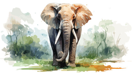 Digital watercolor painting of Elephant. Painting  - obrazy, fototapety, plakaty