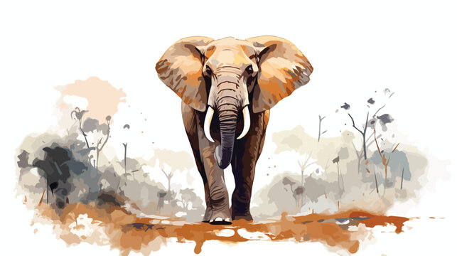 Digital watercolor painting of Elephant. Painting 