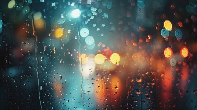 blurred background, rain drops on the window