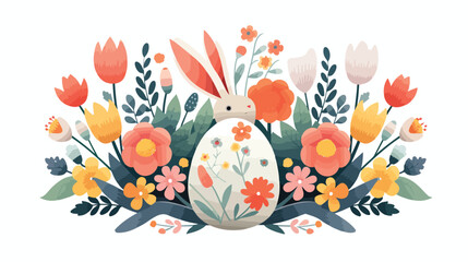 Obraz na płótnie Canvas Easter rabbit eggs holiday flowers flat vector 