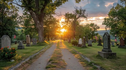 Sunrise Over Cemetery on Memorial Day Morning