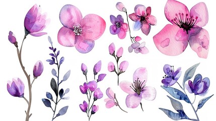 Bright spring stickers in watercolor renewal theme