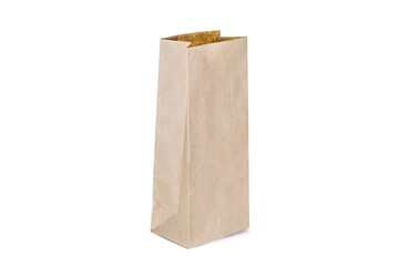 Recycled paper kraft long shopping bag isolated on white background.