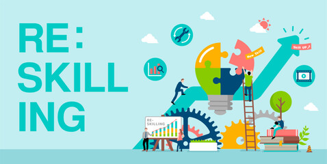 Obraz premium Reskilling ( upskilling ) vector banner illustration