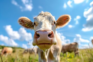 Cow Close up Portrait, Fun Animal Looking into Camera, Cow Nose, Wide Angle Lens