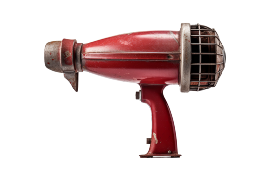 Red Blow Dryer on White Wall. On a Transparent Background.