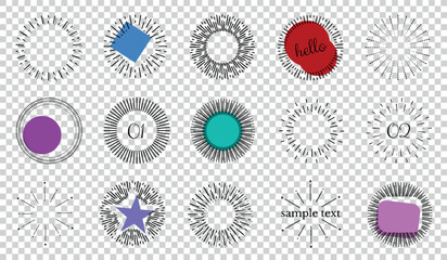 Different Sunburst Set - Colorful Vector Illustrations Isolated On Transparent Background
