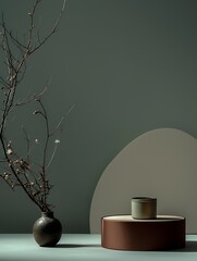 Classic  zen environment, with blank space on podium mockup for product photography, with  tea tin at the center of scene,classical China and cinema style,chinese style 