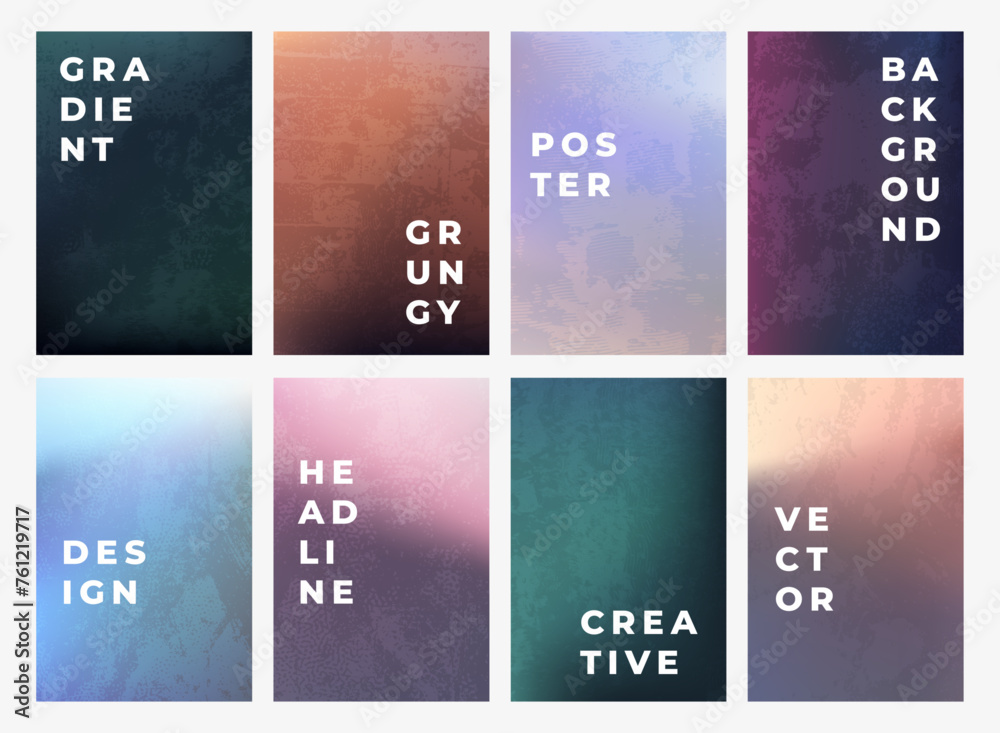 Poster set of eight grungy gradient poster background for your design