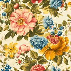 Fototapeten Retro Floral Revival, vintage-inspired spring florals arrangement, reminiscent of classic wallpaper designs, Created using generative AI   © sahli
