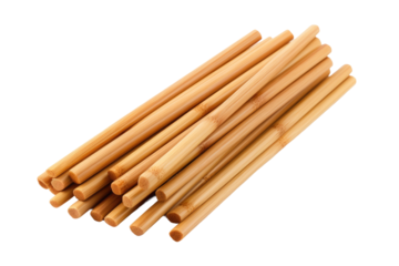 A Pile of Bamboo Sticks on a White Background. On a White or Clear Surface PNG Transparent Background.