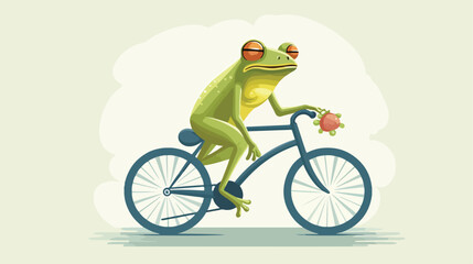 Frog on a bicycle flat vector isolated on white background