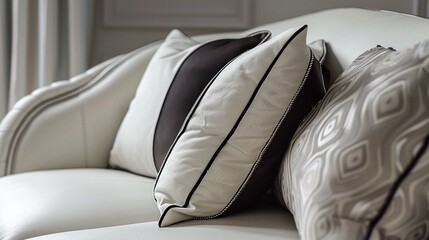 A sofa with contrasting piping or stitching for added detail