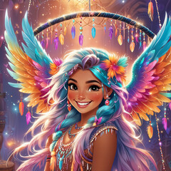 Fototapeta premium Indian angel, fancy wing, healthy girl,Generative AI 
