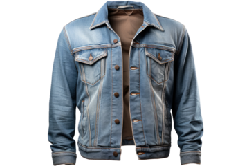 Blue Jean Jacket Over Brown Shirt. On a White or Clear Surface PNG Transparent Background.
